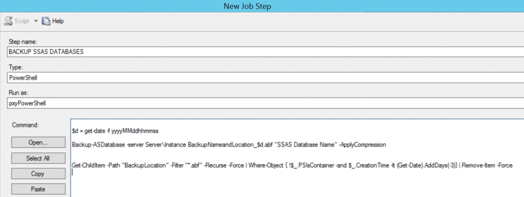 SQL Agent Backup SSAS Job Step
